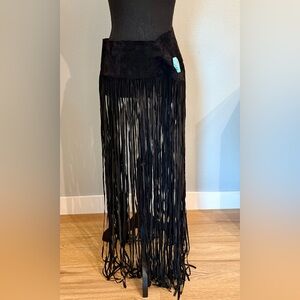 Pat Dahkne Black Leather Long-fringed Belt
